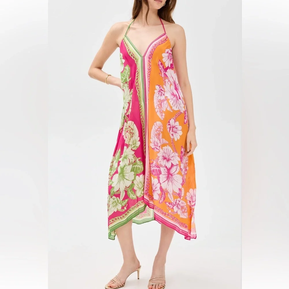 NWT Farm Rio Mixed Scarves Floral Elegance Maxi Cover-Up - XS - Picture 1 of 9